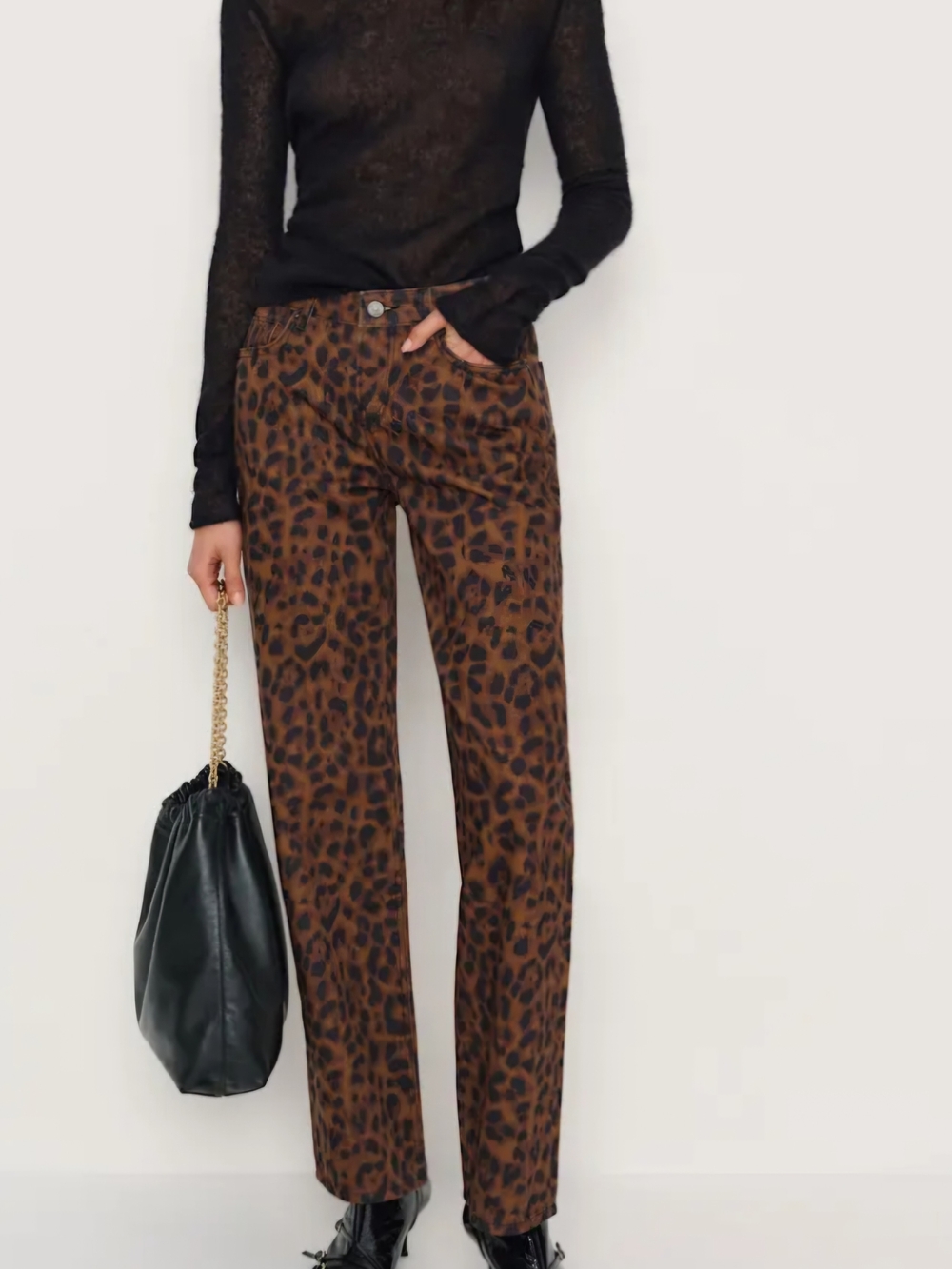 Reformation Leopard Straight-Leg Jeans - Brown/Black